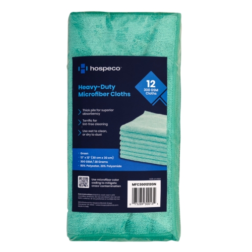 Microfiber Cloths 12x12 300 Gsm Half-fold Green, Pack Of 12 (MFC3001212GN)