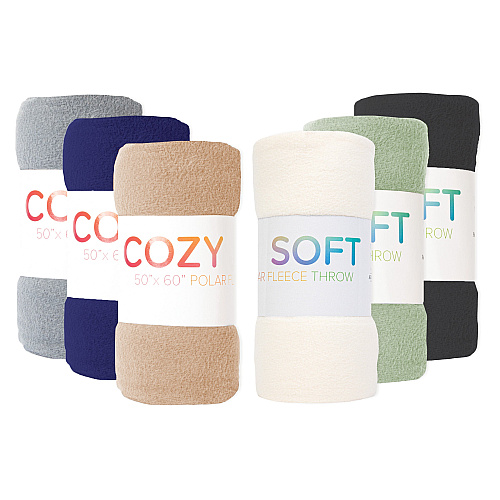 Cozy Soft Polar Fleece Throw 50x60 Assorted - Case Of 12 (FLC-PLR506012PK-ASST)
