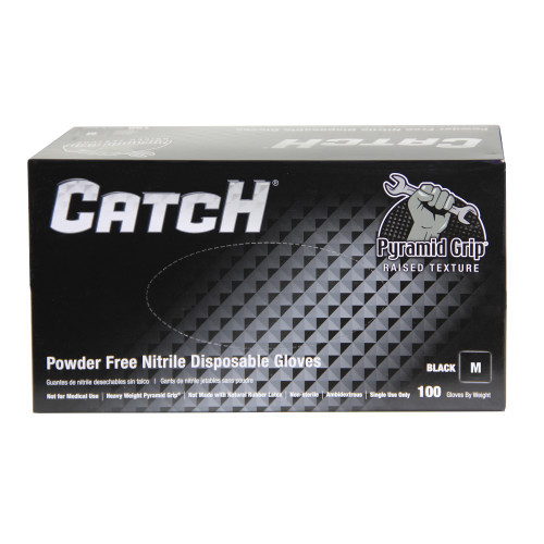 Safety Zone Nitrile Powder Free 9 Mil Pyramid Grip Gloves Black Med, Box Of 100 (GL-NT107BKFM)