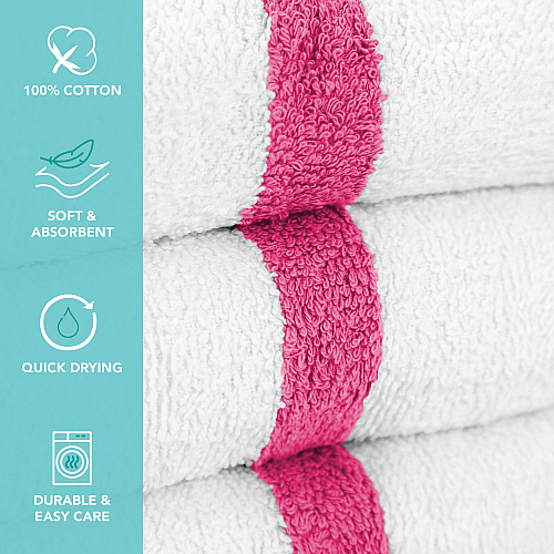 Power Gym Hand Towel 16x27 Pink Stripe - Pack Of 12 (PWR-1627-3PKCS)