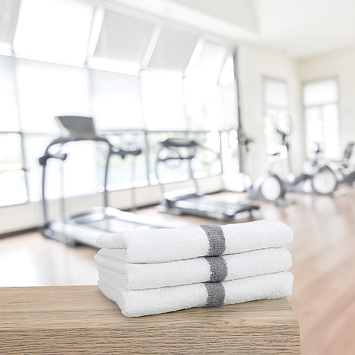 Power Gym Hand Towel 16x27 Gray Stripe - Pack Of 12 (PWR-1627-3GYCS)