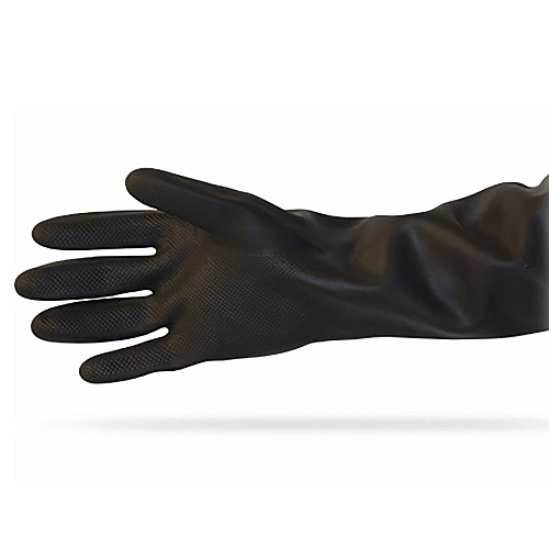 Proworks Heavy-duty Flock Lined 40 Mil Rubber Gloves, 16-inch Length, Raised Diamond Grip, Rolled Cuff, Heat-resistant, Black, X-large, 12 Pairs Per Bag, 10 Bags Per Case, Pack Of 12 (GRBU-XL-6T)