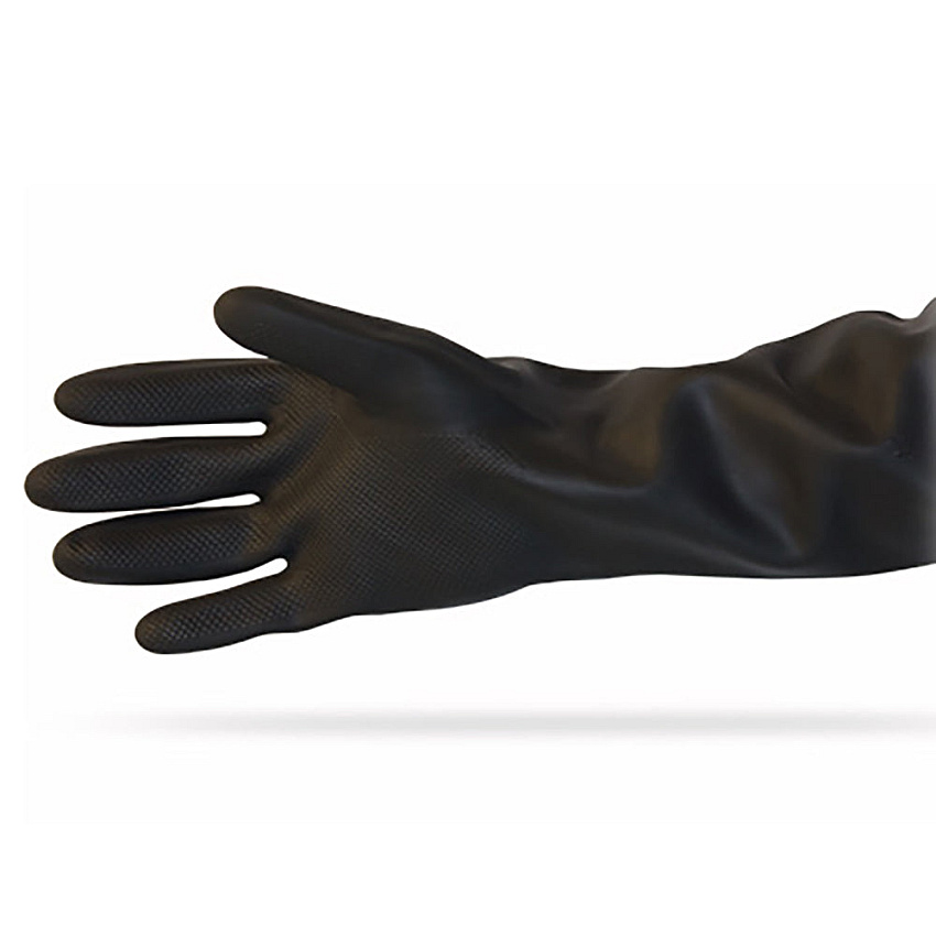 Proworks Heavy-duty Flock Lined 40 Mil Rubber Gloves, 16-inch Length, Raised Diamond Grip, Rolled Cuff, Heat-resistant, Black, X-large, 12 Pairs Per Bag, 10 Bags Per Case, Pack Of 12 (GRBU-XL-6T)