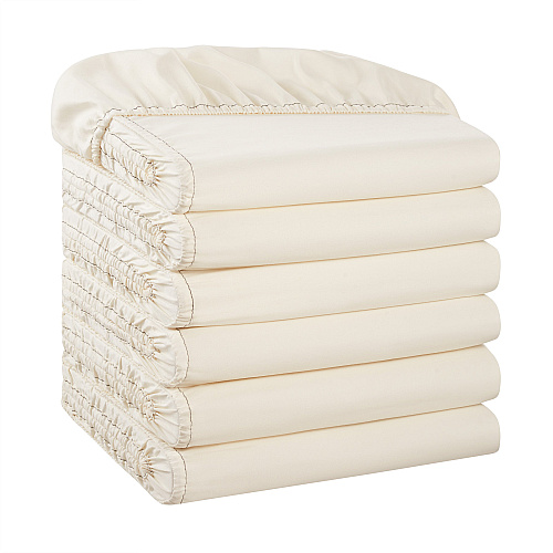 Host & Home Microfiber Fitted Sheets Queen - Ivory W/ Blue Hem - Pack Of 6 (P-MFS-608012-IV)