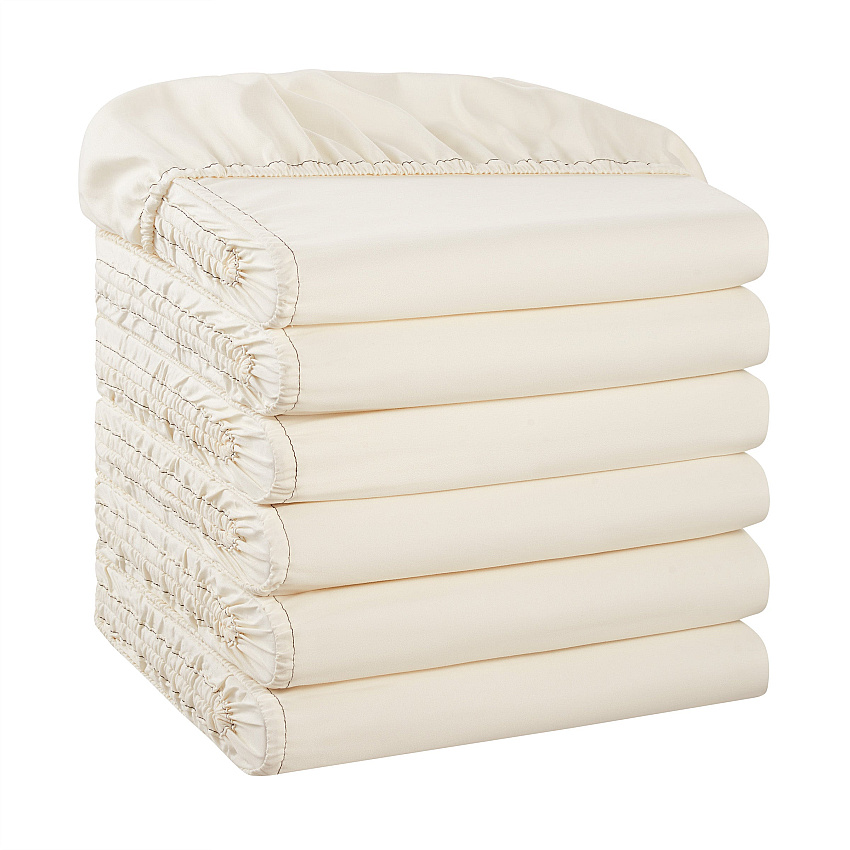 Host & Home Microfiber Fitted Sheets Queen - Ivory W/ Blue Hem - Pack Of 6 (P-MFS-608012-IV)