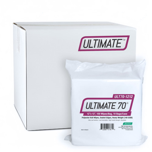 Ultimate 70 Polyester Knit Cleanroom Wipes, Sealed-edges, Heavy Weight (140 Gsm) - 12x12, Bag Of 150 (ULT70-1212)