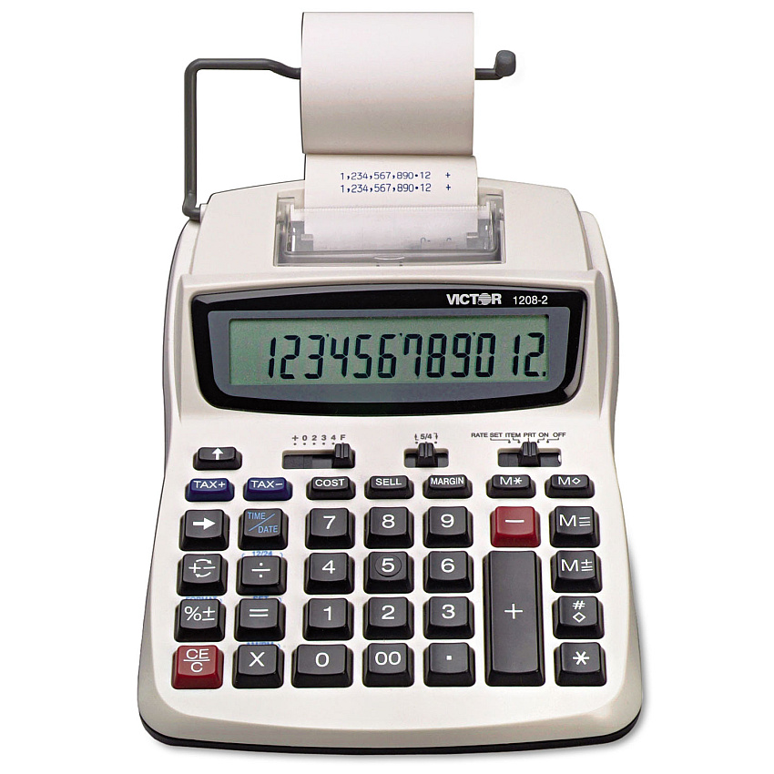 Victor 1208-2 Two-Color Compact Printing Calculator, Black/Red Print, 2.3 Lines/Sec
