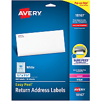 Avery&reg; Laser & Inkjet Return Address Labels 1/2" Width x 1 3/4" Length - Permanent Adhesive - Rectangle - Inkjet, Laser - Matte White - Matte - Paper - Permanent Adhesive, Peel & Stick, Smudge-free, Jam Resistant, Stick & Stay - 80 / Sheet - 8 (18167)