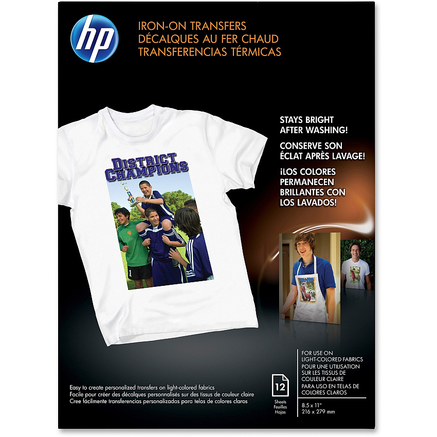 HP Inkjet Iron-On Transfers 91 Brightness - Letter - 8 1/2" x 11" - White - 12 / Pack (C6049A)