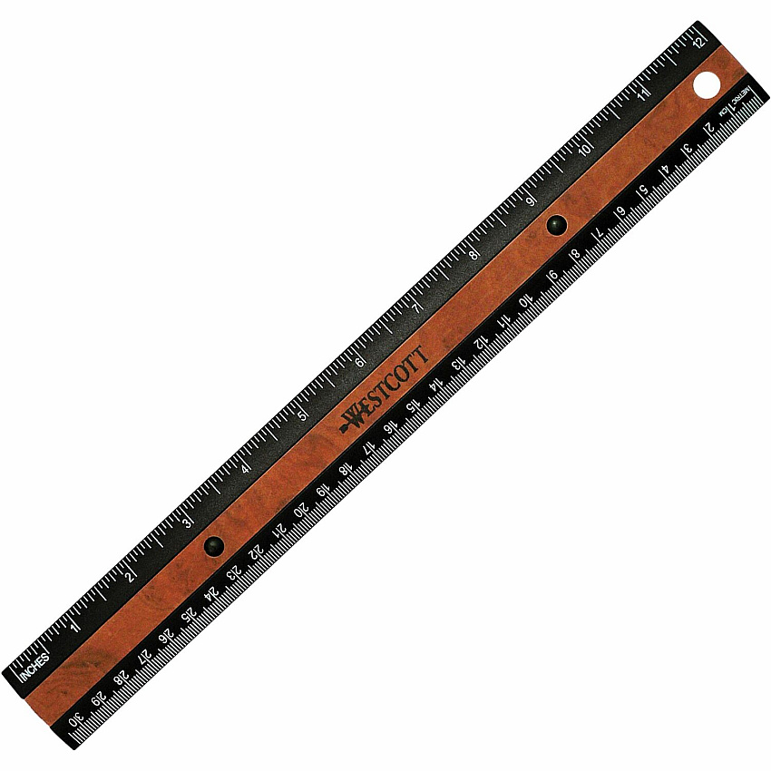 Westcott 12" KleenEarth Faux Burled Wood Ruler 12" Length 1" Width - 1/6 Graduations - Imperial, Metric Measuring System - Plastic - 1 Each - Black (14077)