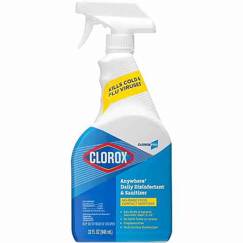 CloroxPro&trade; Anywhere Daily Disinfectant and Sanitizer For Nonporous Surface - 32 fl oz (1 quart) - No-rinse, Residue-free - Clear - 1 Each (01698)