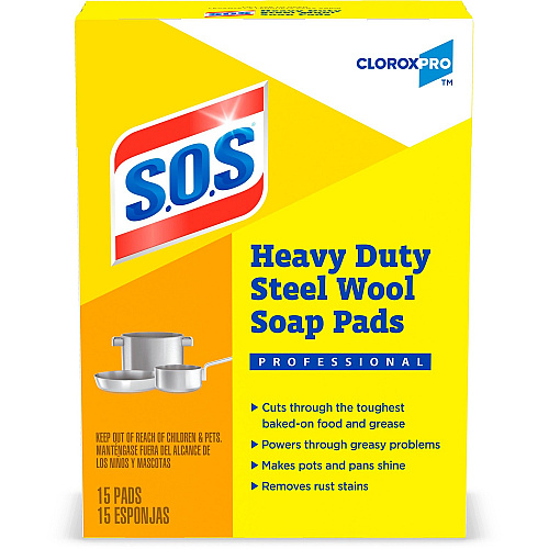 CloroxPro&trade; S.O.S Steel Wool Soap Pads For Multi Surface - Pad - 4" Length x 5" Width - Heavy Duty - Blue - 15 / Box (88320)