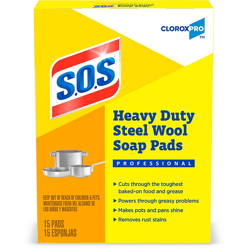CloroxPro&trade; S.O.S Steel Wool Soap Pads For Multi Surface - Pad - 4" Length x 5" Width - Heavy Duty - Blue - 15 / Box (88320)