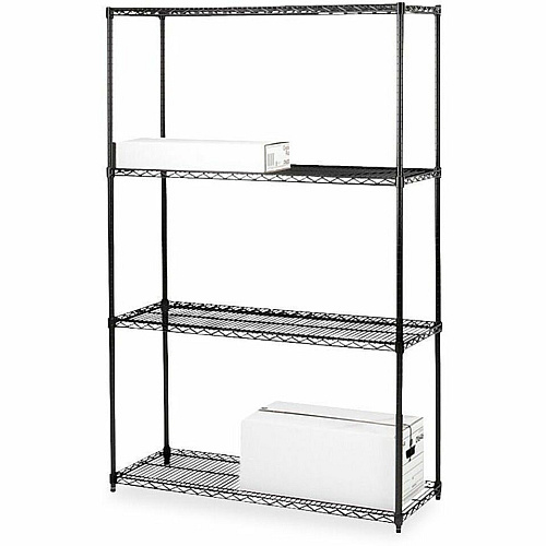 Lorell Industrial Wire Starter Shelving Unit 4 Shelf(ves) - 4 Tier(s) - 72" Height x 36" Width x 18" Depth - Powder Coated - Black - Steel - 1 Each (LLR70060)