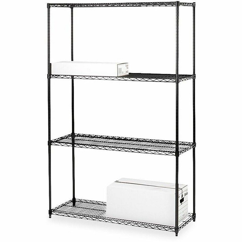 Lorell Industrial Wire Starter Shelving Unit 4 Shelf(ves) - 4 Tier(s) - 72" Height x 36" Width x 18" Depth - Powder Coated - Black - Steel - 1 Each (LLR70060)