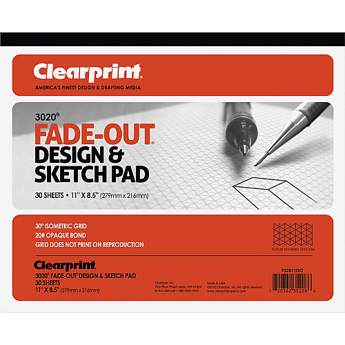 Clearprint Isometric Grid Paper Pad - Letter 30 Sheets - 20 lb Basis Weight - Letter - 8 1/2" x 11" Sheet Size - White Paper - 1 Pad (932811ISO)