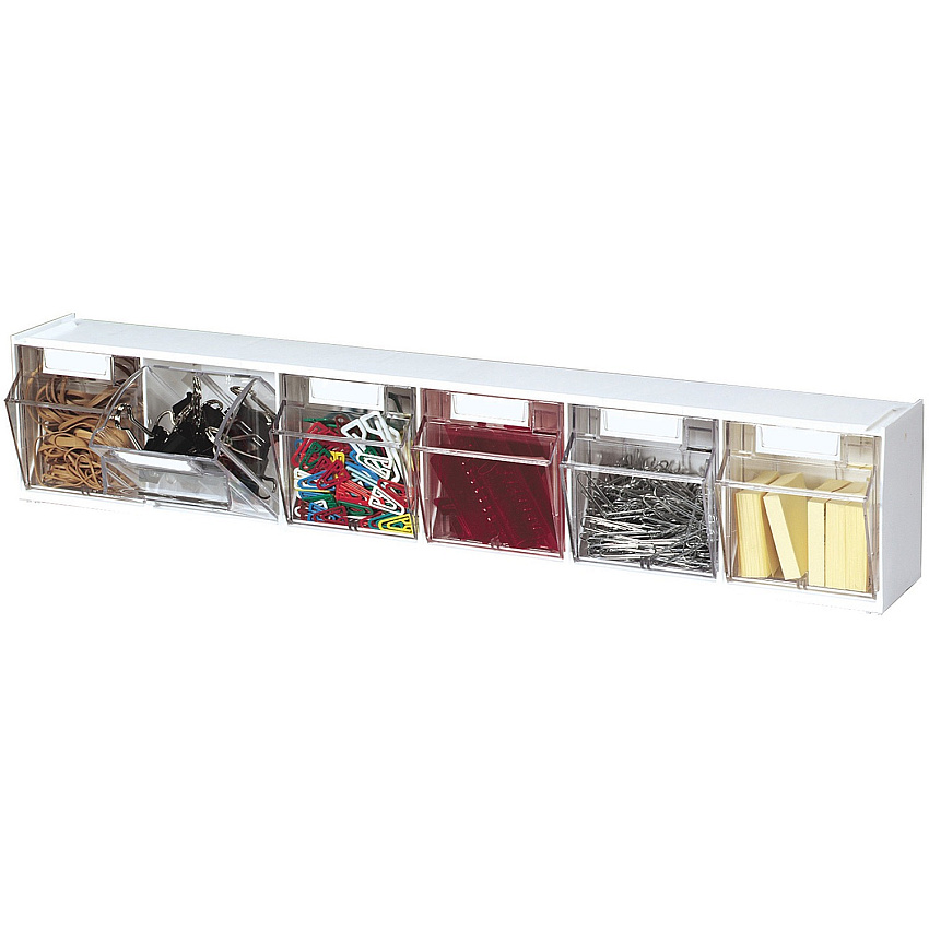 Deflecto Tilt Bin Interlocking Multi-Bin Storage Organizer 6 Compartment(s) - 4.50" Height x 23.63" Width x 3.63" Depth - Desktop - Interlockable, Lockable - White - 1 Each (20603OP)