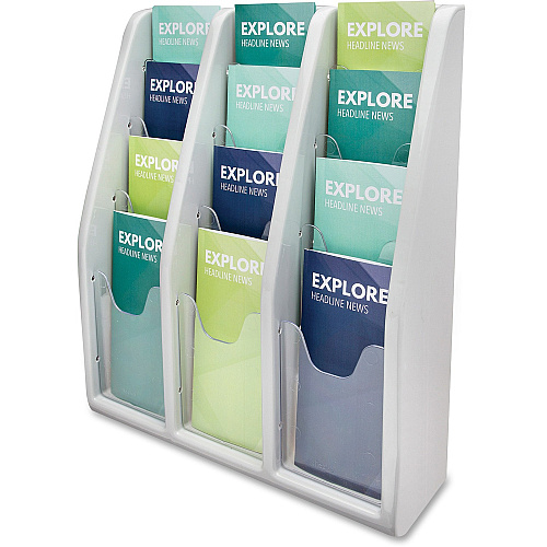 Deflecto Multi-Compartment Literature Display 12 Pocket(s) - 19.75" Height x 15.75" Width x 5" Depth - Desktop - Durable, Lightweight - Gray - Plastic - 1 Each (52809)