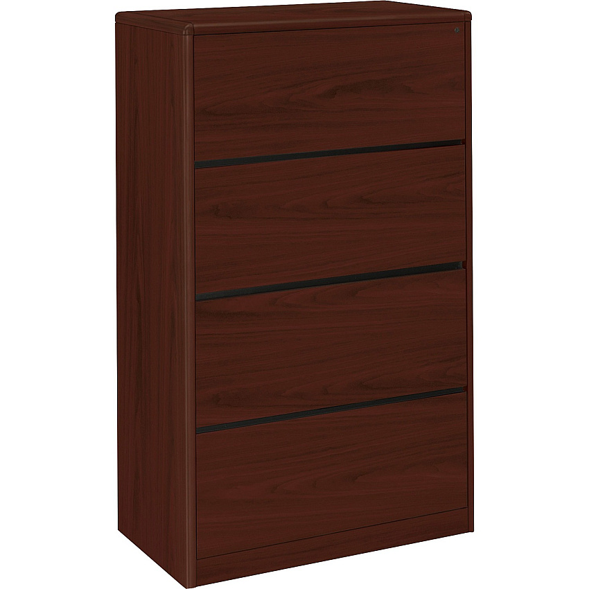 HON 10700 Series Lateral File 4 Drawers 36" x 20"59.1" - 4 Drawer(s) - Waterfall Edge - Material: Laminate - Finish: Mahogany - For Office (107699NN)