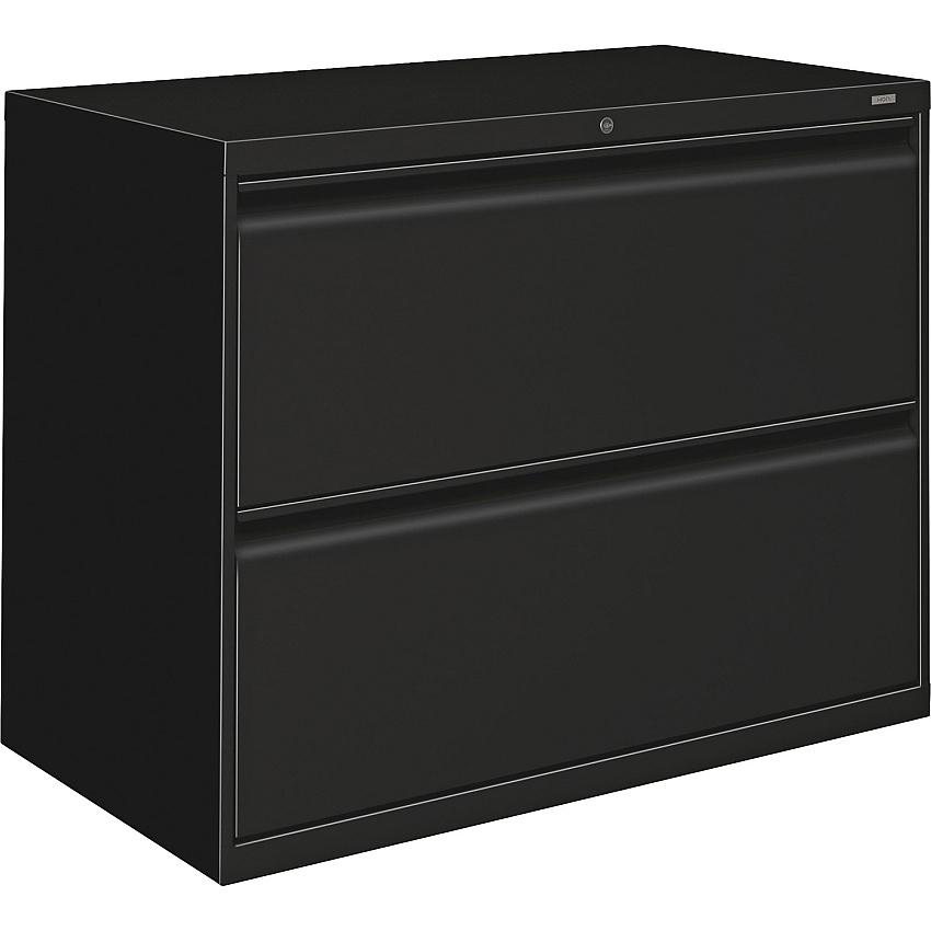 HON 800 Series Lateral File - 2-Drawer 36" Width x 19.3" Depth x 28.4" Height - 2 x Drawer(s) - Legal, Letter - Lateral - Security Lock - Black - Baked Enamel - Steel - Recycled (882LP)