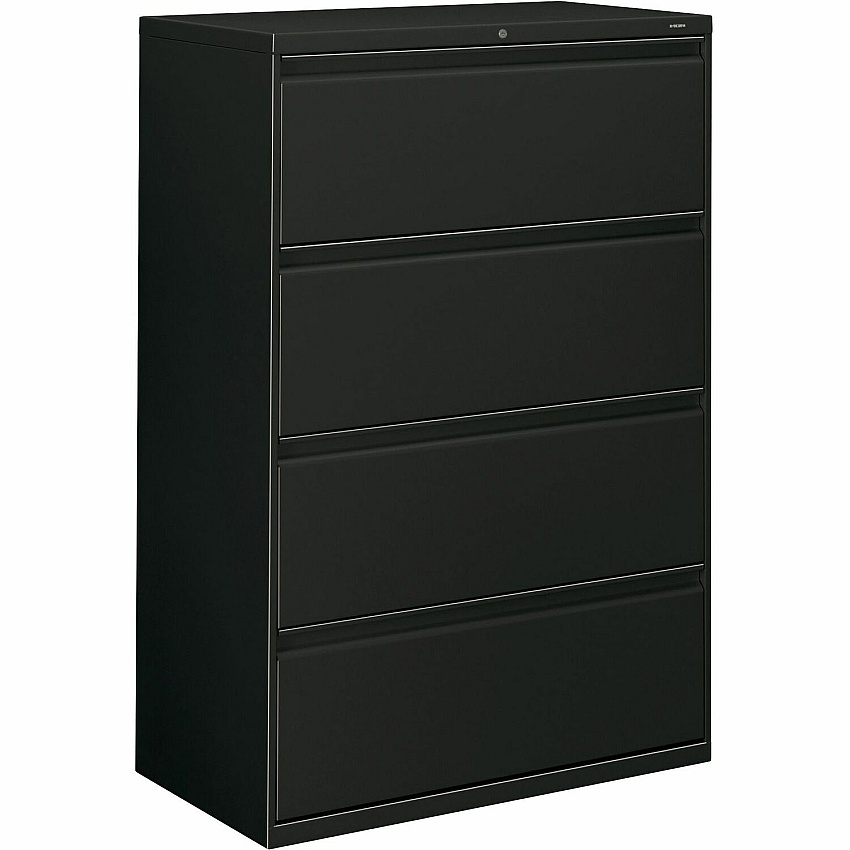 HON 800 Series Lateral File - 4-Drawer 36" Width x 19.3" Depth x 53.3" Height - 4 x Drawer(s) - Legal, Letter - Lateral - Security Lock - Black - Baked Enamel - Steel - Recycled (884LP)