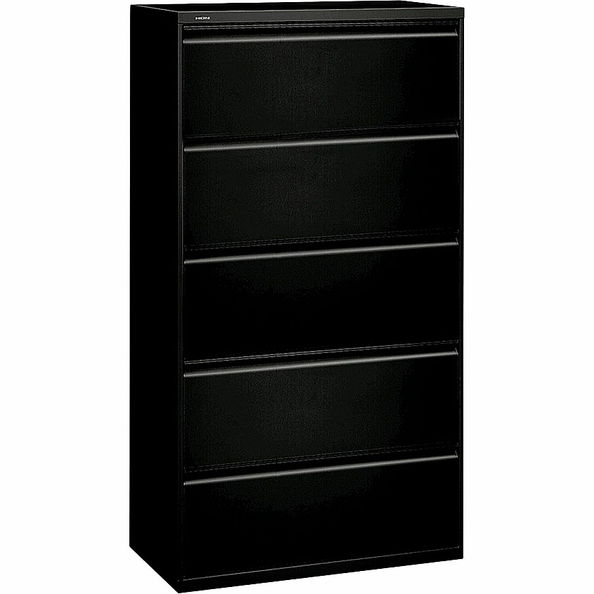 HON 800 Series Lateral File - 5-Drawer 36" Width x 18" Depth x 64.2" Height - 2 x Shelf(ves) - 5 x Drawer(s) - Legal, Letter - Lateral - Security Lock - Black - Baked Enamel - Steel - Recycled (885LP)