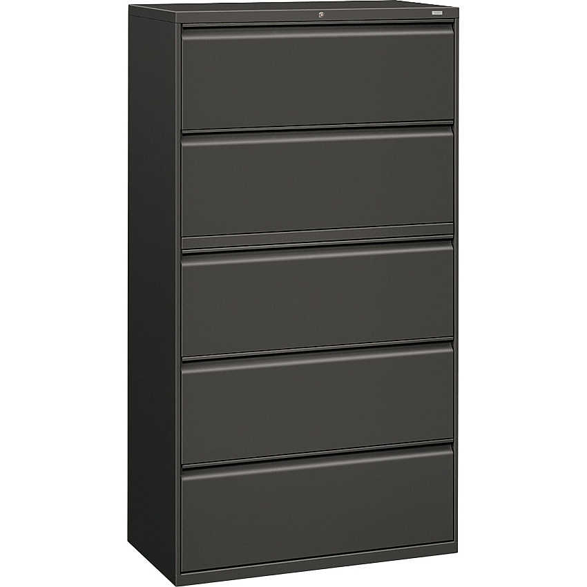 HON Brigade 800 Series 5-Drawer Lateral 36" Width x 18" Depth x 64.2" Height - 2 x Shelf(ves) - 5 x Drawer(s) for File - A4, Legal, Letter - Lateral - Interlocking, Durable, Leveling Glide, Recessed Handle, Ball-bearing Suspension - Charcoal - Bak (885LS)