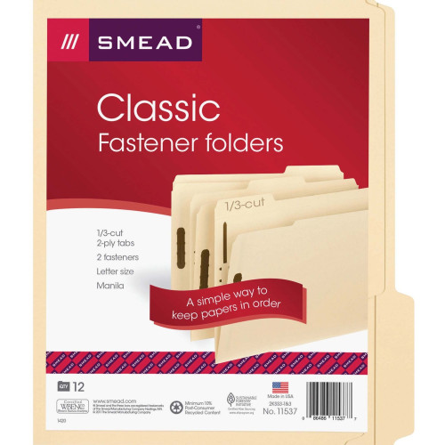 Smead Fastener File Folders with Reinforced Tab (11537)
