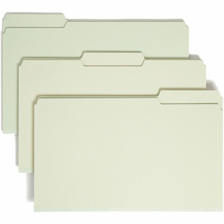 Smead 1/3 Tab Cut Legal Recycled Top Tab File Folder 8 1/2" x 14" - 1" Expansion - Top Tab Location - Assorted Tab Position - 25 pt. - Pressboard - Gray, Green - Heavy Duty, Rounded Corner, Wear Resistant, Tear Resistant - 100% Recycled - 25 / Box (18230)