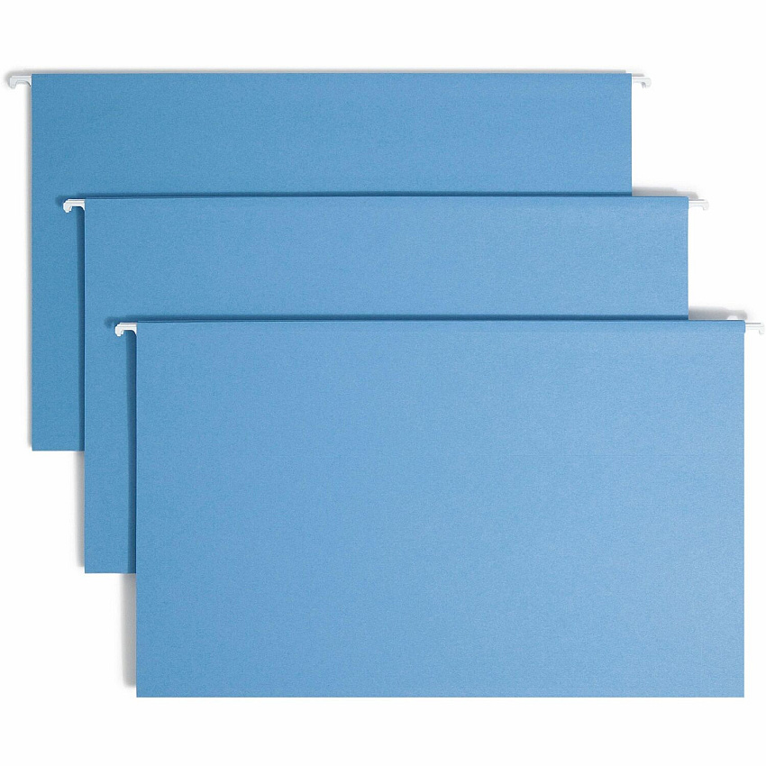 Smead Colored 1/5 Tab Cut Legal Recycled Hanging Folder 8 1/2" x 14" - Top Tab Location - Assorted Tab Position - 11 pt. - Blue - 10% Recycled - 25 / Box (64160)