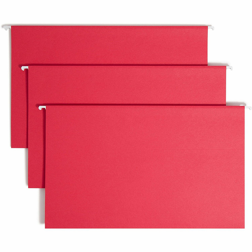 Smead Colored 1/5 Tab Cut Legal Recycled Hanging Folder 8 1/2" x 14" - Top Tab Location - Assorted Tab Position - 11 pt. - Red - 10% Recycled - 25 / Box (64167)