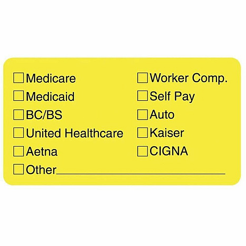 Tabbies Medical Office Insurance Check Labels 1 3/4" Width x 3 1/4" Length - Yellow - 250 / Roll (02940)