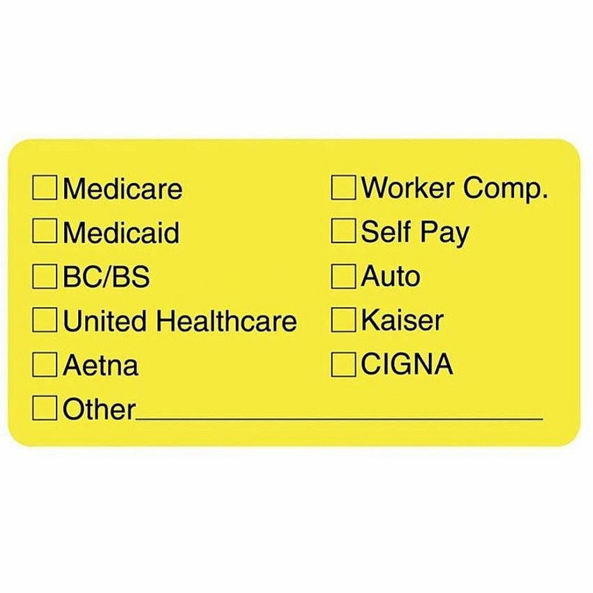 Tabbies Medical Office Insurance Check Labels 1 3/4" Width x 3 1/4" Length - Yellow - 250 / Roll (02940)