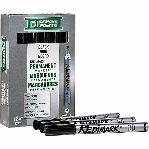 Dixon Industrial RediMark Chisel Tip Permanent Markers Chisel Marker Point - Black Ink - Metal Barrel - 12 / Box (87170)