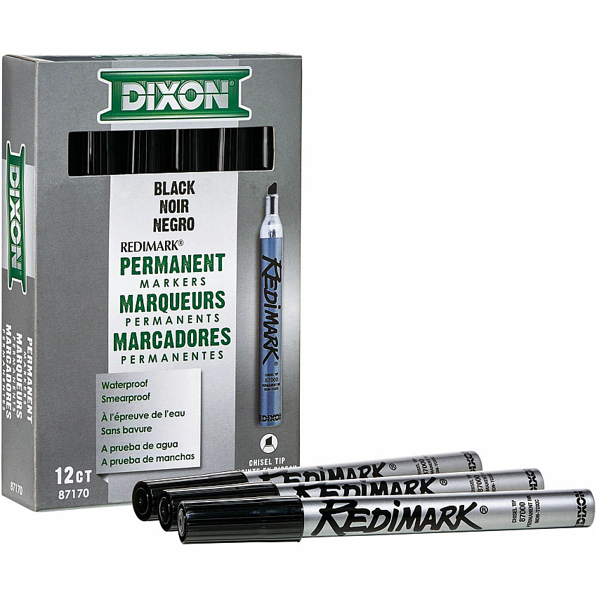 Dixon Industrial RediMark Chisel Tip Permanent Markers Chisel Marker Point - Black Ink - Metal Barrel - 12 / Box (87170)
