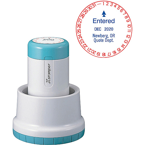Xstamper XpeDater Rotary Custom Date Stamp Custom Message/Date Stamp - 1.19" Impression Diameter - 50000 Impression(s) - Red, Blue - Recycled - 1 Each (N77)