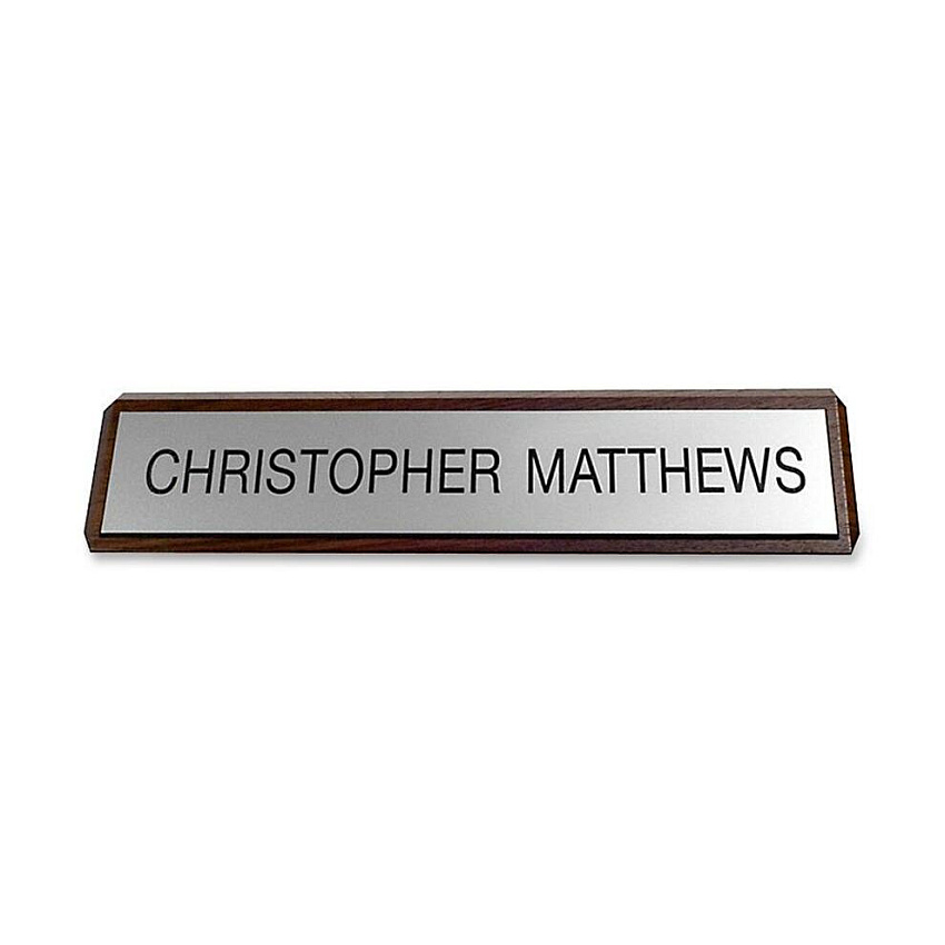 Xstamper Xecutives Plastic Name Plates On Wood 10" Width x 2" Height - Indoor - Plastic, Wood - 1 Each (K81)