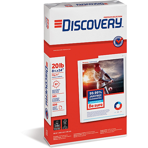 Discovery Premium Multipurpose Paper - Anti-Jam - White 97 Brightness - Legal - 8 1/2" x 14" - 20 lb Basis Weight - Excellent Ink Absorption - White - 500 Sheets per Ream - 10 / Carton (00043)
