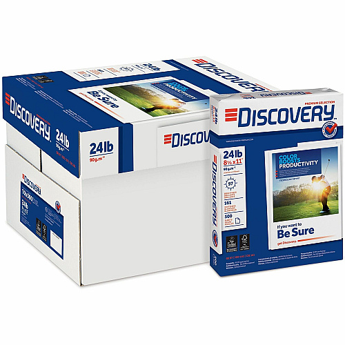 Discovery Premium Multipurpose Paper - Anti-Jam - White 97 Brightness - Letter - 8 1/2" x 11" - 24 lb Basis Weight - Excellent Ink Absorption - White - 500 Sheets per Ream - 10 / Carton (22028)