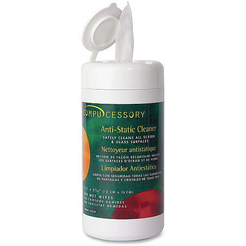 Compucessory Anti-Static Cleaning Wipe For Display Screen, Notebook, GPS Navigation System, Digital Player, Mobile Phone, Optical Disc Player - Non-abrasive, Anti-static, Alcohol-free, Pre-moistened, Pre-moistened - 100 / Tub - 1 Each (24224)