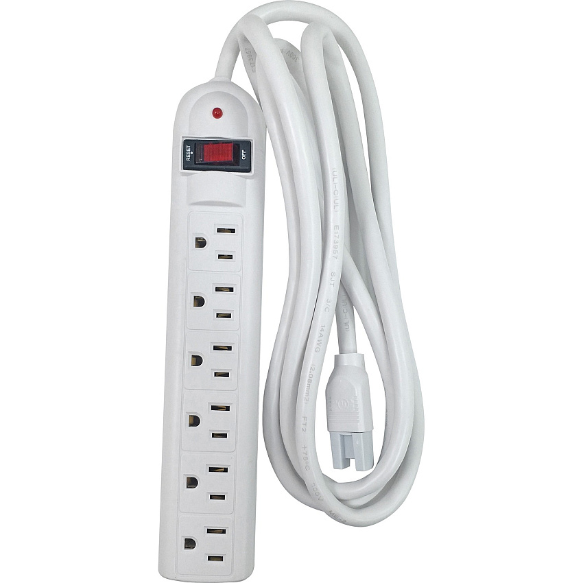 Compucessory 6-Outlet Strip Office Surge Protector 6 x AC Power - 1080 J - 125 V AC Input - 125 V AC Output - 6 ft (25102)