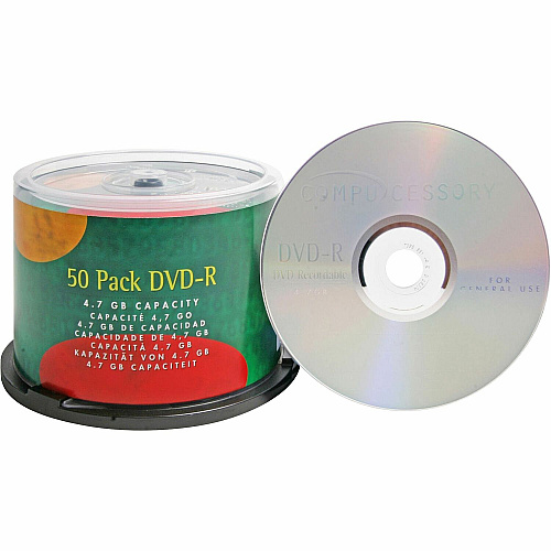 Compucessory DVD Recordable Media - DVD-R - 16x - 4.70 GB - 50 Pack - Silver 120mm - 2 Hour Maximum Recording Time (35557)
