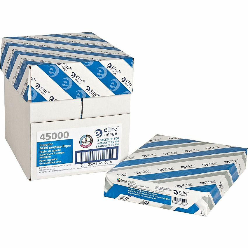 Elite Image Multipurpose Paper 98 Brightness - Letter - 8 1/2" x 11" - 20 lb Basis Weight - Sustainable Forestry Initiative (SFI) - White - 500/Pack - 5 / Carton (45000)