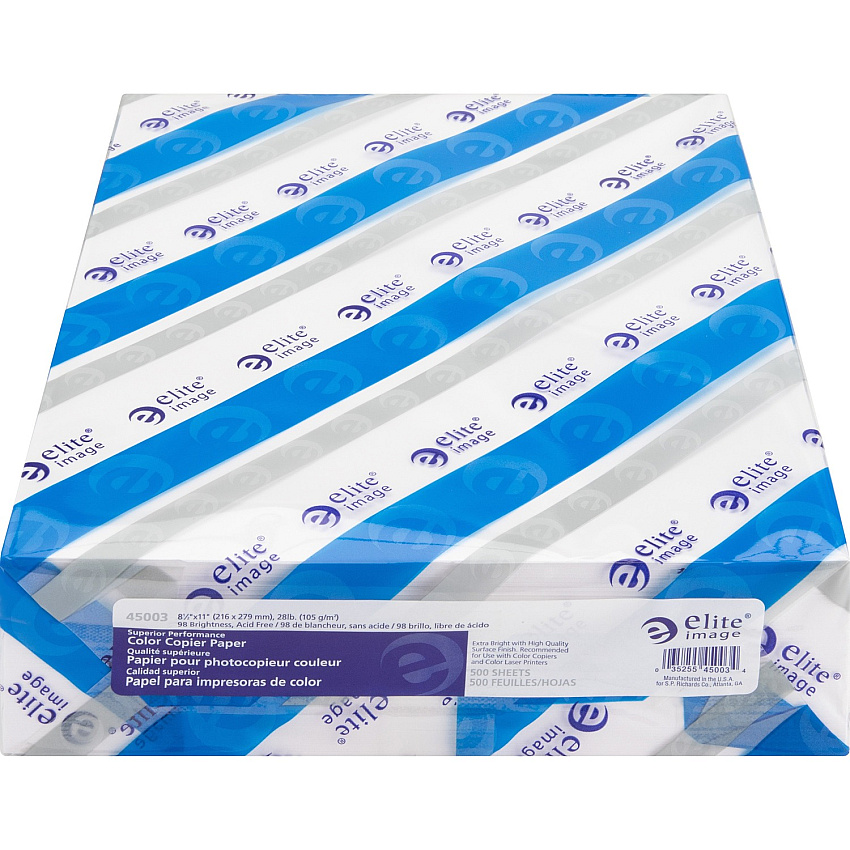 Elite Image Color Copier Paper 98 Brightness - Letter - 8 1/2" x 11" - 28 lb Basis Weight - Smooth - 500 / Ream - White (45003)