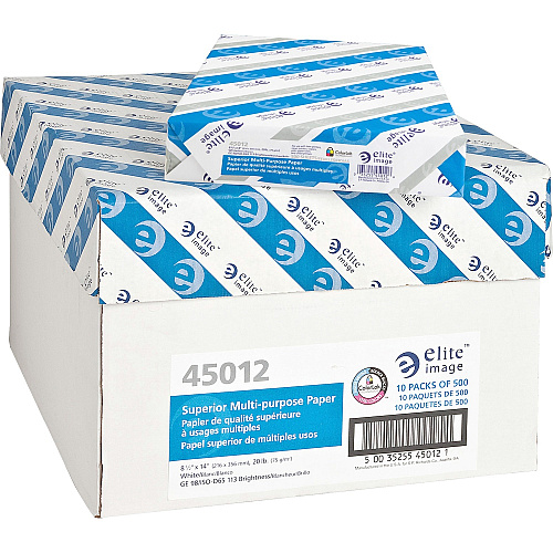 Elite Image Multipurpose Paper 98 Brightness - Legal - 8 1/2" x 14" - 20 lb Basis Weight - 5000 / Carton - Sustainable Forestry Initiative (SFI) - White (45012)