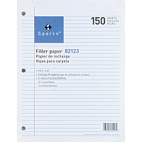 Sparco 3-hole Punched Filler Paper 150 Sheets - College Ruled Front Ruling - Ruled Red Margin - 16 lb Basis Weight - 8" x 10 1/2" Sheet Size - White Paper - Bleed-free - 150 / Pack (82123)