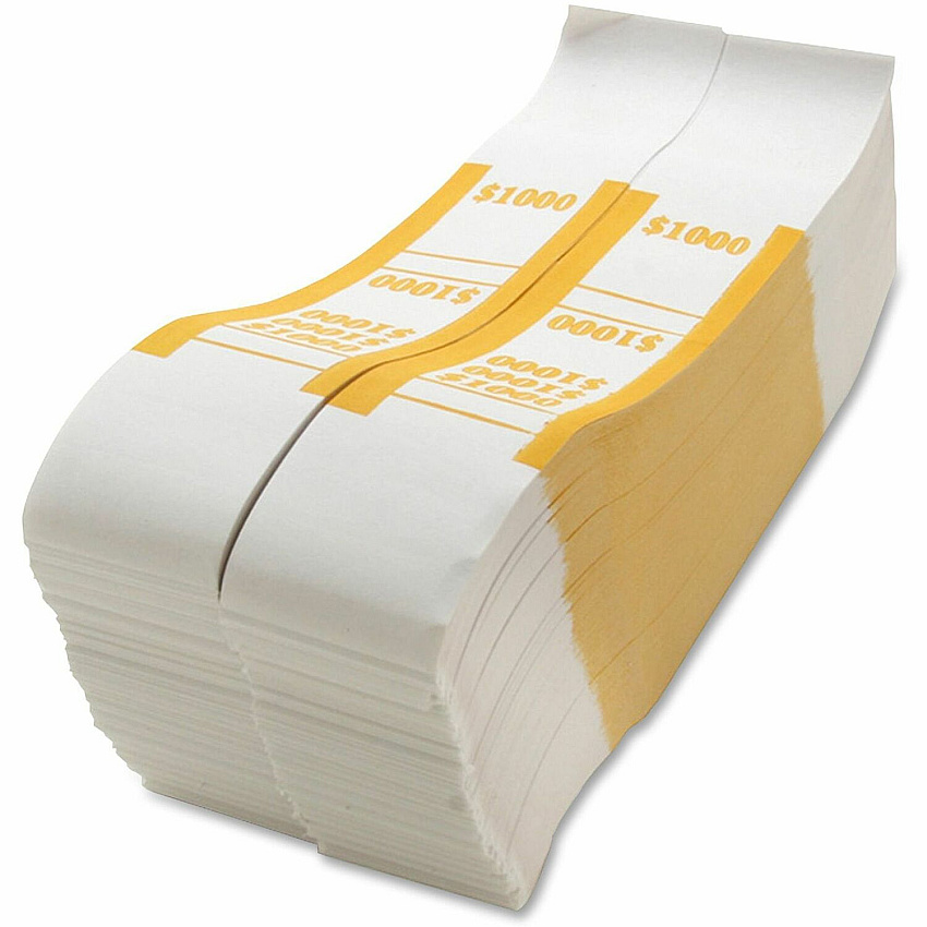 Sparco White Kraft ABA Bill Straps 1000 Wrap(s) - Total $1,000 in $10 Denomination - Kraft - Yellow - 1000 / Pack (BS1000WK)
