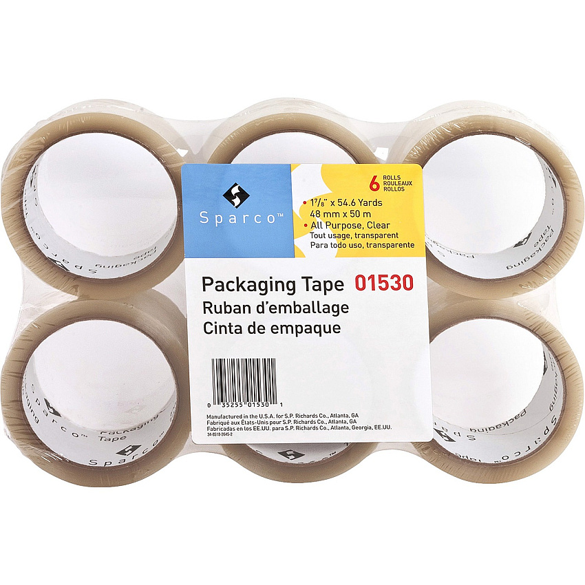 Sparco Transparent Hot-melt Tape 55 yd Length x 2" Width x 1.9 mil Thickness - 3" Core - Clear - Moisture Resistant, Split Resistant, Abrasion Resistant - For Sealing, Shipping, Packing - 36 / Carton (01530)