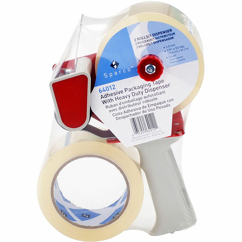 Sparco Pistol Grip Dispenser Heavy-duty Packging Tape 55 yd Length x 2" Width - 3" Core - Clear - 3 mil - Acrylic Backing - Dispenser Included - Pistol Grip Dispenser - Tear Resistant, Breakage Resistance, Split Resistant - For Packing - 2 / Pack (64012)