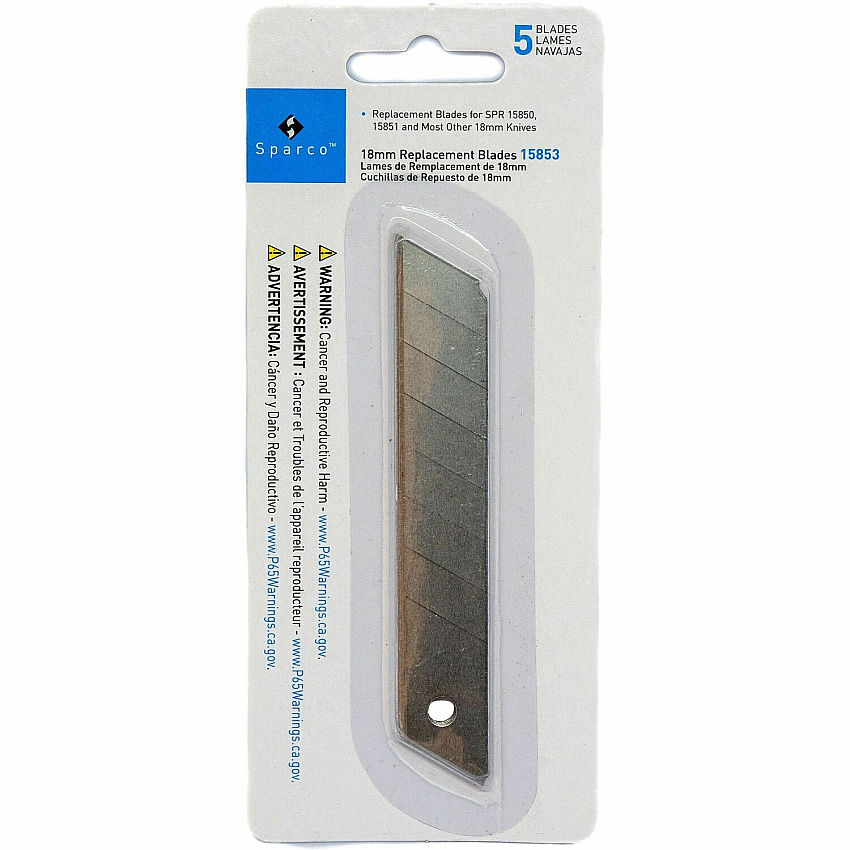 Sparco Replacement Snap-Off Blades 4" Length x 0.71" Thickness - Straight Style - Snap-off, Durable - Steel - Silver - 5 / Pack (15853)